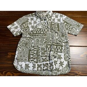 D.K. Gold Shirt, Women's Size 10, Green White, Floral, Hawaiian, Button Up